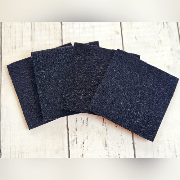 Handmade 4x4 Western Wood Black Faux Cow Hyde Fur Coasters Set of 4 - Picture 2 of 4